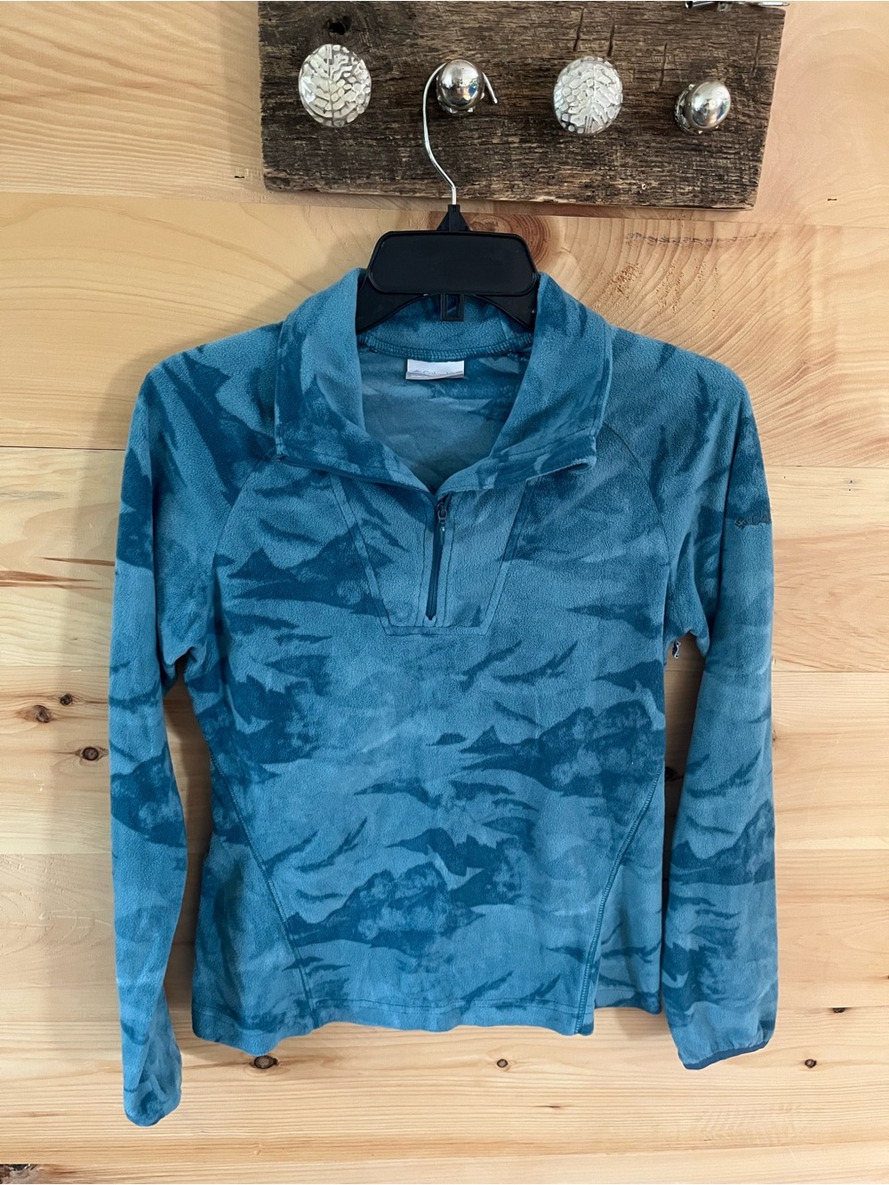 Columbia Teal Patterned Quarter-Zip Fleece Hoodie Women’s XS
